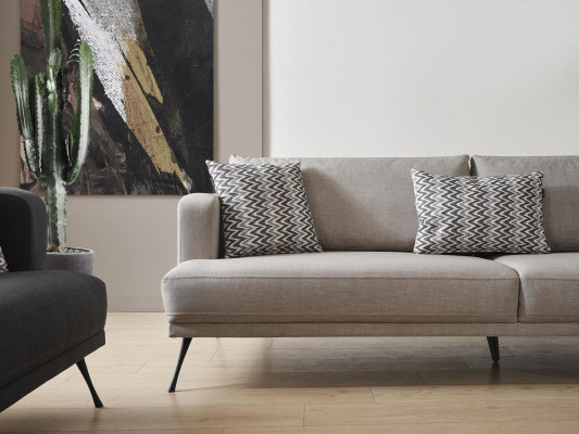 Conjunto completo de sofás 431 plazas en tela gris moderna.