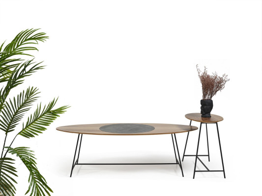 Mesa moderna de centro auxiliar de diseño para sala de estar madera ovalada 2 piezas.