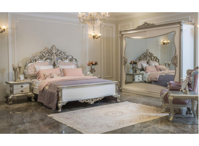 Set de dormitorio Cama de lujo 2x Mesita de noche Armario Sillón 6 piezas.