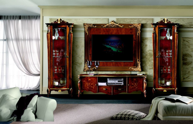 Juego de muebles de 4 piezas de mobiliario italiano con 2 vitrinas, aparador, mueble para TV y armario