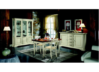 Juego de comedor de diseño de madera de 5 piezas con cómoda, 2 sillas, mesa y vitrina nuevo.