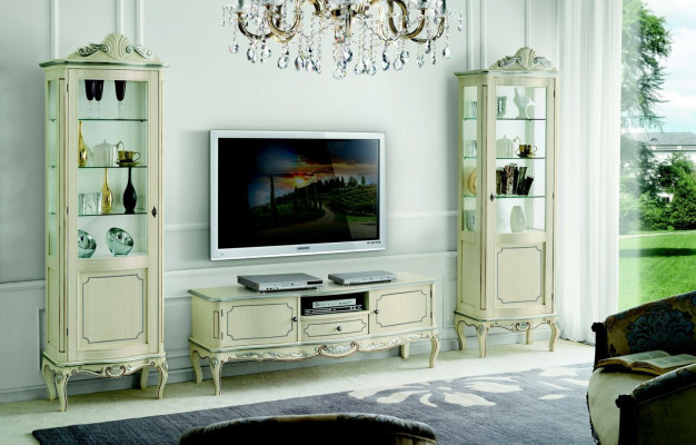 Mueble de sala de lujo de 3 piezas con 2 vitrinas, diseño de muebles italianos en estilo barroco.