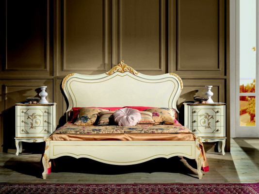 Diseño de lujo Cama clásica Estructura de cama de madera Estilo barroco Muebles italianos