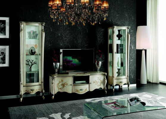Lujoso conjunto de 3 piezas para el salón con 2 vitrinas Muebles italianos de estilo clásico