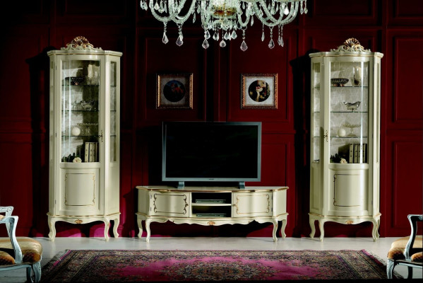 Set de diseño de 3 piezas con 2 vitrinas, muebles de lujo italianos estilo barroco.