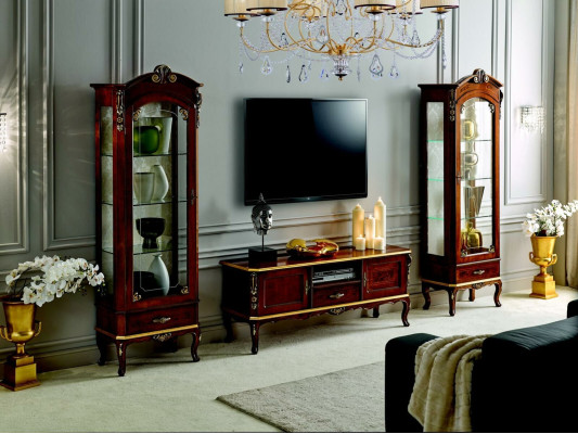 Armario de pared de sala de estar, vitrina, aparador de televisión, muebles de madera auténtica, armarios de Italia.