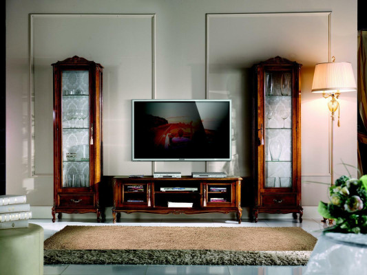 Conjunto de pared 3 piezas RTV 2x vitrina Diseño Muebles italianos Sala de estar Estilo barroco