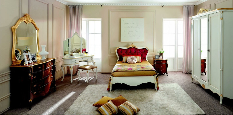 Diseño de cama de lujo de 120*195 cm con cabecero de botones estilo barroco. Muebles italianos.