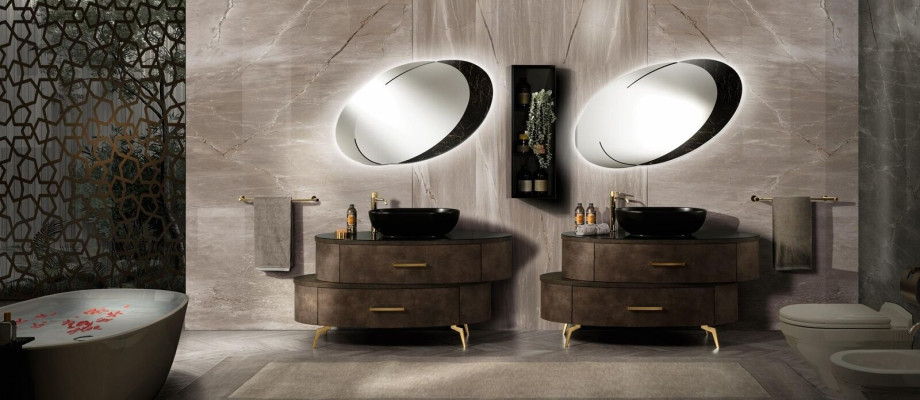 Diseño de muebles de baño Baño conjunto de 6 piezas Armario, juego de lavabo, iluminación.