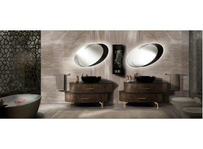 Diseño de muebles de baño Baño conjunto de 6 piezas Armario, juego de lavabo, iluminación.
