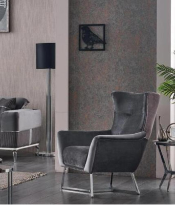 Gris Sillón Sala de estar Textiles Muebles Diseño moderno Tapizado Tela Lujo Asiento