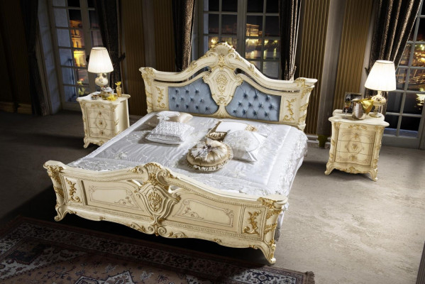 Conjunto de dormitorio con cama Art déco de lujo, 2 mesitas de noche 3 piezas.