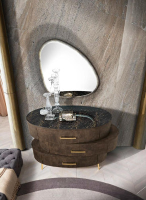 Set de lujo de 5 piezas para dormitorio cama mesita de noche cómoda espejo conjunto doble nuevo