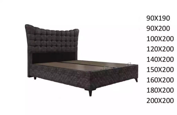 Cama Boxspring de lujo con cama doble incluida. Colchón con patrón Caro en gris.