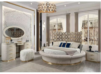 Cama redonda Diseño redondo Camas de cuero Doble lujo Hotel Estructura de dormitorio