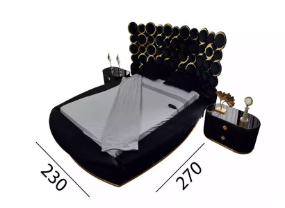 Cama de diseño, cama de lujo de tela, cama doble de 200x200 cm, marco de cama