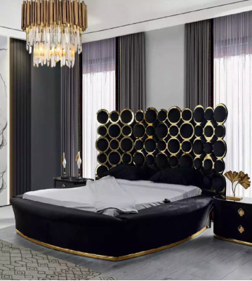 Cama de diseño, cama de lujo de tela, cama doble de 200x200 cm, marco de cama