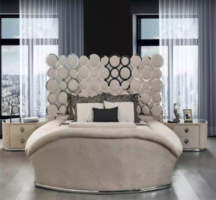 Cama de diseño de lujo con textiles para dormitorio, cama doble de 200x200cm con marco de cama.