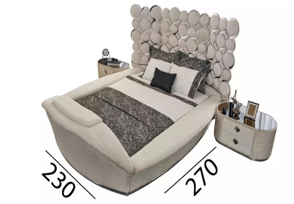 Cama de diseño de lujo con textiles para dormitorio, cama doble de 200x200cm con marco de cama.