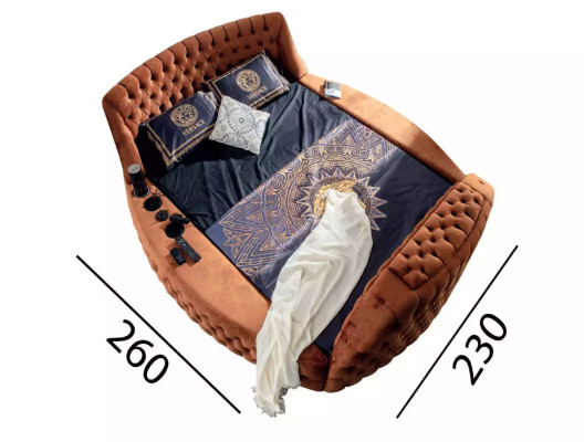 Cama Chesterfield tapizada diseño de lujo marrón con televisión para hoteles.