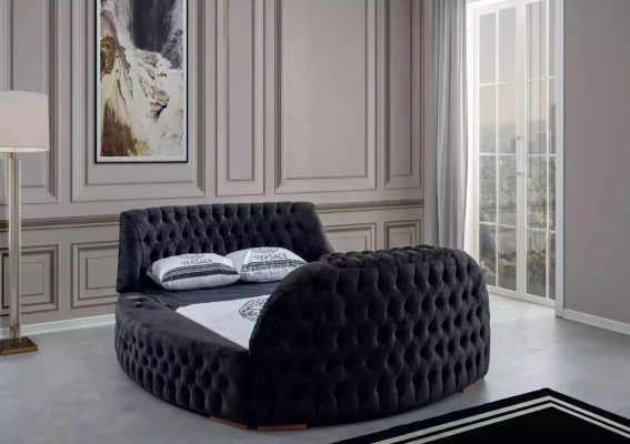 Diseño de cama Chesterfield negra, muebles tapizados de lujo del hotel, camas de elevación.