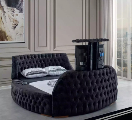 Diseño de cama Chesterfield negra, muebles tapizados de lujo del hotel, camas de elevación.