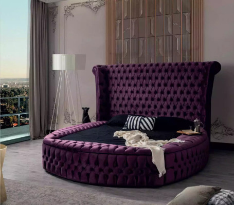 Cama redonda Chesterfield morada muebles camas terciopelo textil hotel interior doble