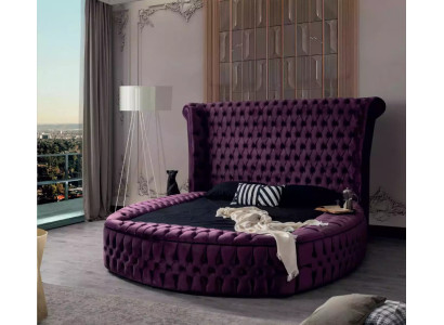 Cama redonda Chesterfield morada muebles camas terciopelo textil hotel interior doble