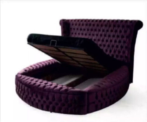 Cama redonda Chesterfield morada muebles camas terciopelo textil hotel interior doble