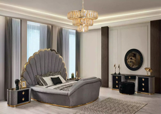 Dormitorio Cama 2x Mesitas de noche Juego de camas de lujo completo de diseño de muebles de 3 piezas.