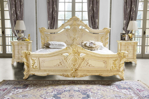Conjunto de dormitorio Diseño Art déco Lujo Cama Cama Mesilla de noche 3 piezas.