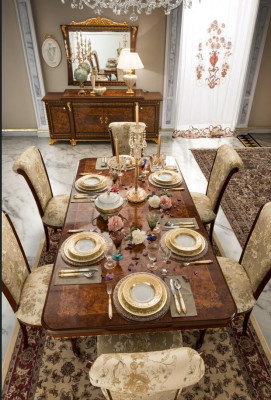 Set de comedor, juego de sillas 6x, grupo de comedor de estilo antiguo con mesa 7 piezas. Nuevo.