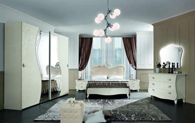 Conjunto completo de cama mesita de noche cómoda diseño nuevo 5 piezas dormitorio.