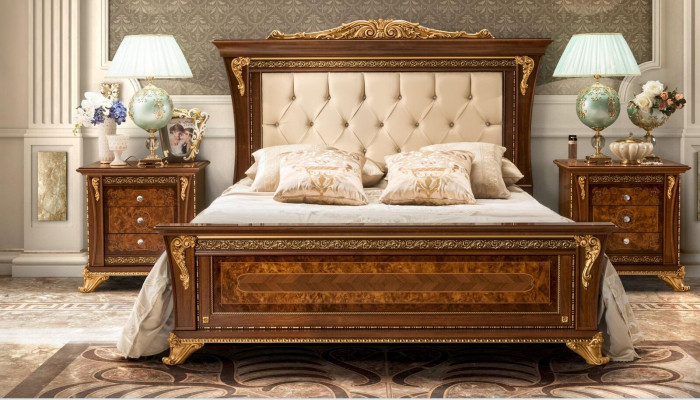 Diseño de cama 2x mesitas de noche 3 piezas Conjunto de muebles de dormitorio Clásico Camas