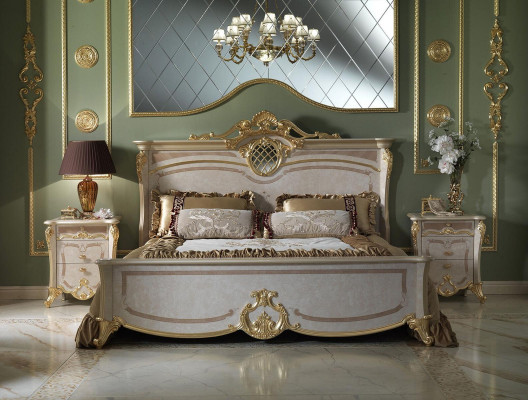Set de muebles de dormitorio - cama con dos mesitas de noche en un diseño moderno