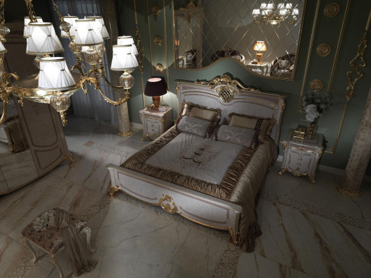 Set de muebles de dormitorio - cama con dos mesitas de noche en un diseño moderno
