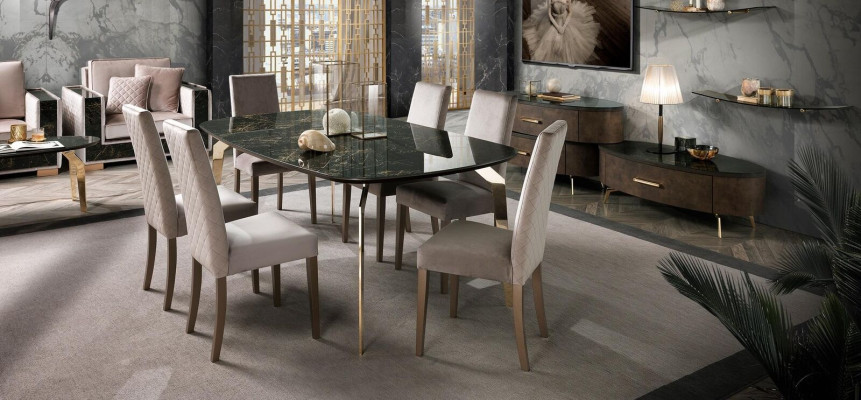 Conjunto de lujo para comedor, mesa de comedor, silla XL, mesa, mesas, sillas, diseño de madera, 7 piezas, nuevo.