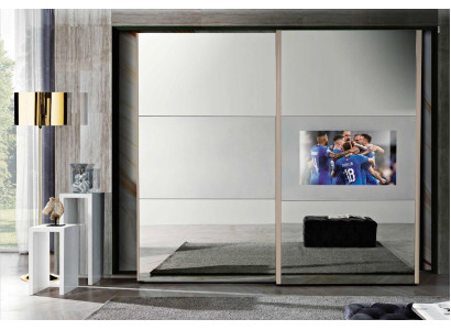 Armario armarios armario de ropa de lujo de madera con puertas correderas de TV con televisor.