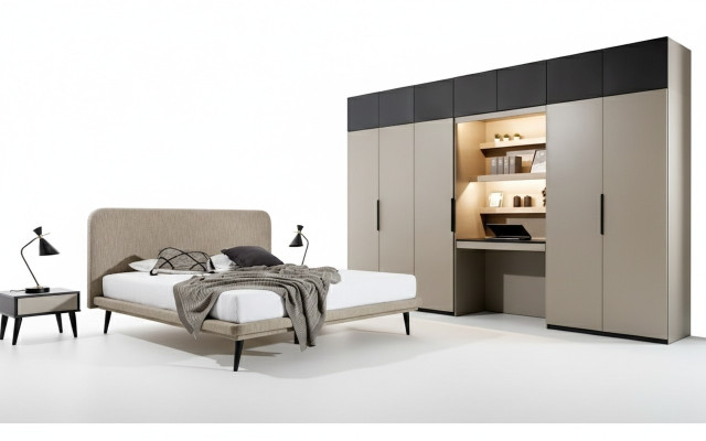 Elegante conjunto de dormitorio Cama doble de diseñador Armario Mesitas de noche