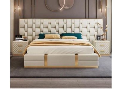 Cama acolchada de diseño de lujo, cama doble de hotel beige de lujo, nuevo hotel de lujo