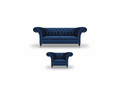 Azul Sofá Nuevo de tres plazas Sillón de salón Chesterfield Asiento tapizado Amueblado