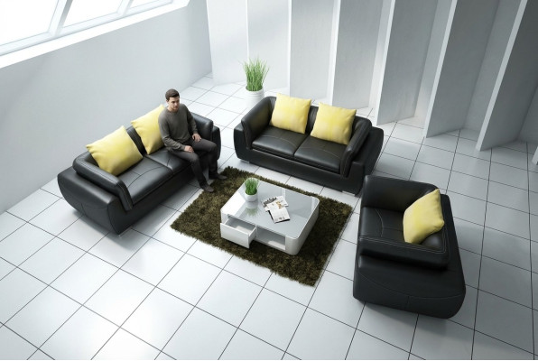 Sofá de cuero Sofá conjunto de estar 3+2+1 plazas Diseño moderno Sofá F_3014D