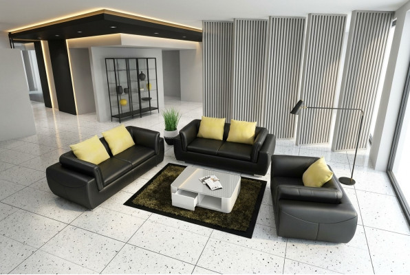 Sofá de cuero Sofá conjunto de estar 3+2+1 plazas Diseño moderno Sofá F_3014D