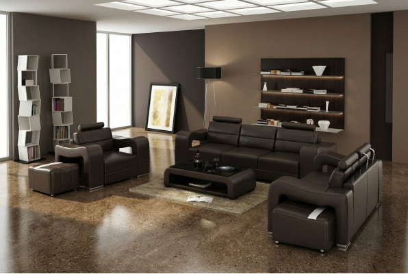 Sofá de cuero Sofá paisajístico 3+2+1 Asientos Conjunto de sofás Diseño Sofá moderno F3008D