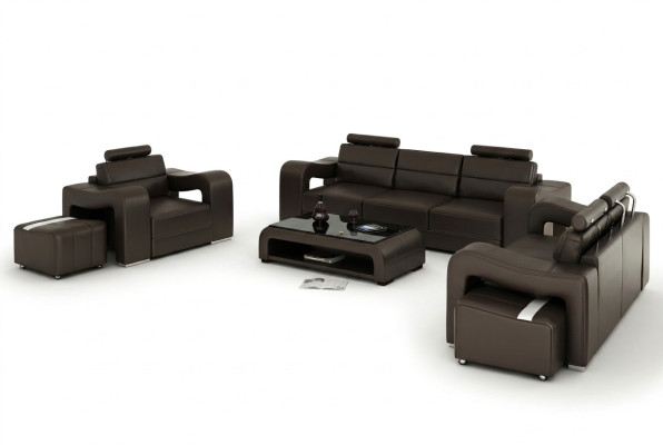 Sofá de cuero Sofá paisajístico 3+2+1 Asientos Conjunto de sofás Diseño Sofá moderno F3008D