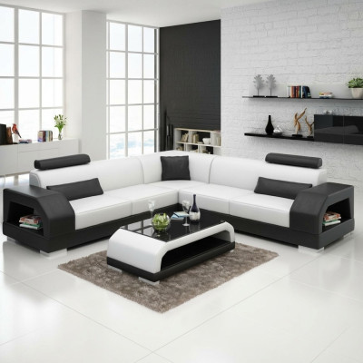 Sofá de cuero Sofá Conjunto de salón Esquina Sofá de esquina Diseño Sofá moderno G8001B