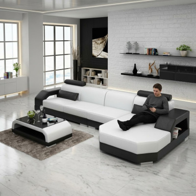 Sofá de cuero Sofá Conjunto de salón de diseño de esquina Esquina Sofá Moderno G8001C