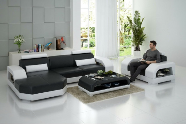 Sofá de cuero sofá paisaje de vida rincón sofá + 1 juego de sillón de diseño moderno G8001E