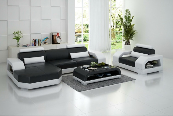 Sofá de cuero sofá paisaje de vida rincón sofá + 1 juego de sillón de diseño moderno G8001E