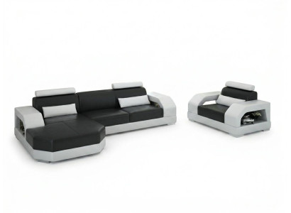 Sofá de cuero sofá paisaje de vida rincón sofá + 1 juego de sillón de diseño moderno G8001E